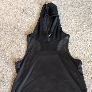 Chic Black Mesh Sleeveless Hoodie